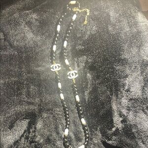 CHANEL Black and White Necklace with Classic CC Logo